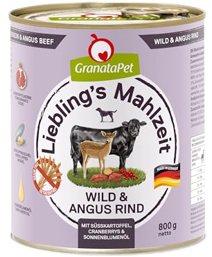 GranataPet Liebling's Mahlzeit Wild & Angus Rind, Nassfutter für Hunde, Hundefutter ohne Getreide & ohne Zuckerzusätze, Alleinfuttermittel, 6 x 800 g