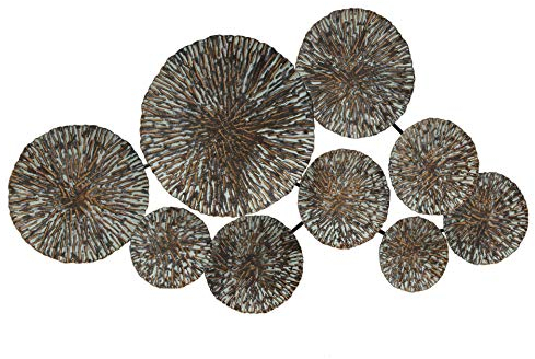 CasaJame Wandkunst Metall Kreise, antikgold & grau, 3D Wanddekoration, 70cm x 40cm, elegante Wohnzimmer & Büro Dekoration, modernes & einzigartiges Design