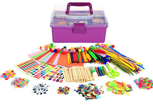 YITOHOP Arts Craft Supplies for Kids, 1000+ PCS Toddler DIY Craft Art Supply Set Include Pipe Cleaners, Pom Poms, Storage Box, 2026 Christmas Holiday Gift for 4-12 Years Old Boys and Girls