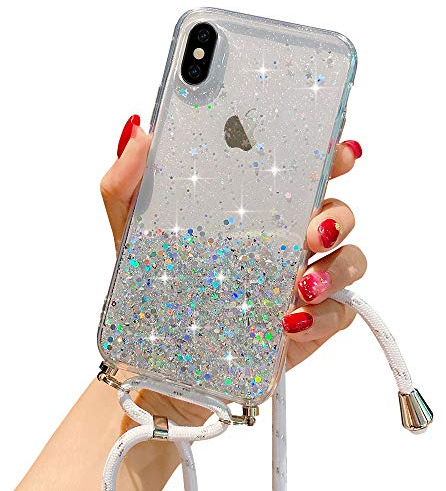 LCHULLE Handykette Handyhülle für iPhone X/Xs Hülle mit Kordel Umhängenhülle Necklace Hülle mit Band Schutzhülle Transparent Silikon Case für iPhone X/Xs Transparent