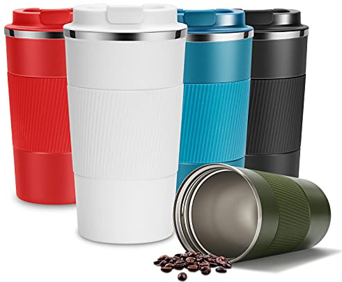 Travel Mug Insulated Coffee Cup Stainless Steel Leakproof Thermal Flask | 510ml Reusable Leakproof Camping Tumbler with Lid for Hot Cold Drinks White