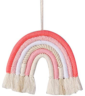 Shiwaki Macramé Tissé Arc-en-Ciel Tenture Murale Bohème Décor à La Maison, Tapisserie Colorée à La Main pour Cadeau Fête d'anniversaire, Salle De Jeux Arc en Ciel Artiste Décoration (Rose)