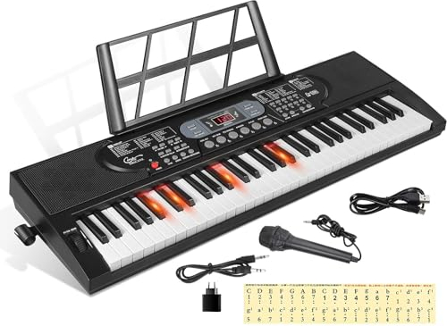 Hricane 61 tasti tastiera pianoforte con microfono adesivo note pianoforte alimentatore leggio tastiera digitale elettronica regalo per principianti ragazzi ragazze amanti