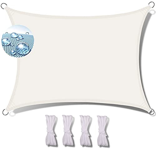 tende da sole per esterno 4x8 riso vela tenda rettangolare tenda da sole esterno impermeabile vele ombreggianti rettangolari vela parasole rettangolare per campeggio con corda di fissaggio-Bianca