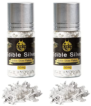 Essbare Blattsilber Flocken echtes Silber 100mg Streuer zum Basteln Lebensmittel Kuchen Backen Torten Schokolade Dekorfolie Künstlerbedarf