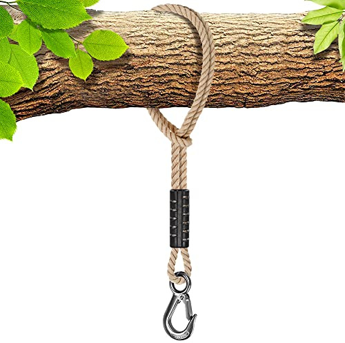 BeneLabel Cuerda Columpio, 1M Hamaca Columpio Cuerda de PoliéSter con Gancho (400lbs) Silla de áRbol para Exterior Juego de Parque Infantil Accesorios, hasta 2500 Libras, 10mm DiáMetro, Blanco Hueso