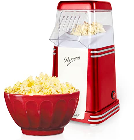 Nostalgia Hot-Air Electric Popcorn Maker, 1.8L, Healthy Oil Free Popcorn with Measuring Scoop, Retro Red