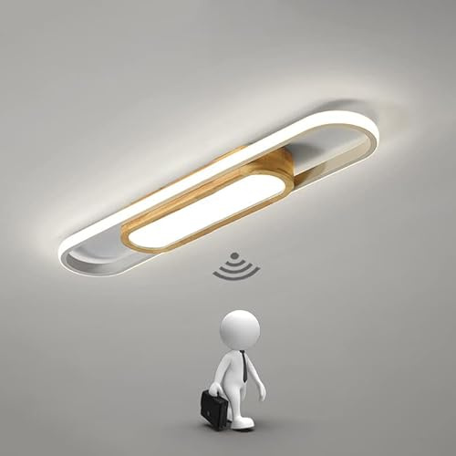 LED Deckenleuchte mit Bewegungsmelder Flur Sensorlampe Modern Holz Deckenlampe mit Tageslichtsensor Flurlampe Deckenbeleuchtung für Flur Schlafzimmer Korridor Balkon Gang Treppe Veranda, 6000K (60cm)