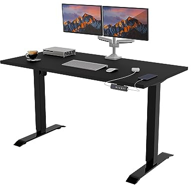 POKAR Höhenverstellbarer Schreibtisch Höhenverstellbar Elektrisch Bürotisch mit Tischplatte (Schwarz, 120 x 80)