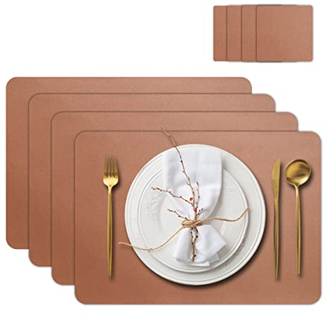 Casaido Platzdeckchen Abwaschbar, Tischsets Leder Und Untersetzer, Tischset Set Mit 4 Untersetzern Und 4 Platzsets Abwaschbar