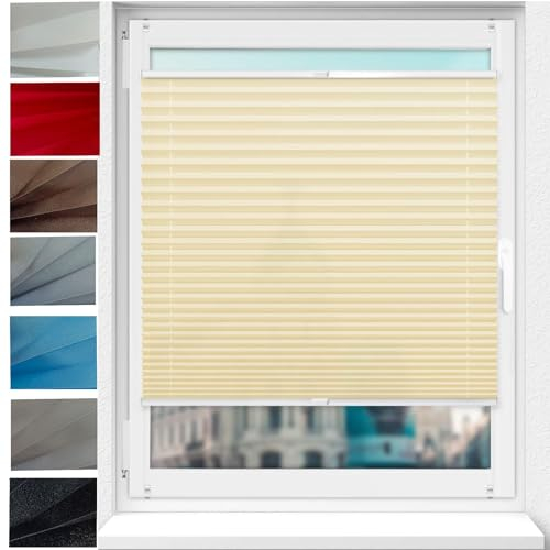 Fenster Plissee Klemmfix Jalousie 35 x 90 cm ohne Bohren Verdunklung Thermo Rollo für Fenster Easyfix Plisseerollo Blickdichtes Falt-Rollo, für Fenster & Tür, Beige
