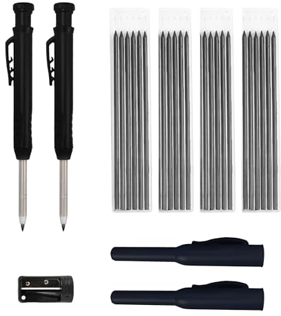 Zimmermannsbleistift Set, Tieflochmarker Bleistift Baustellen Bleistifte | Baubleistift Handwerker Bleistiftzimmermann Bleistift Tiefenlochmarker (2 Solide Zimmermannsbleistifte mit 24 Bleistiftmine)