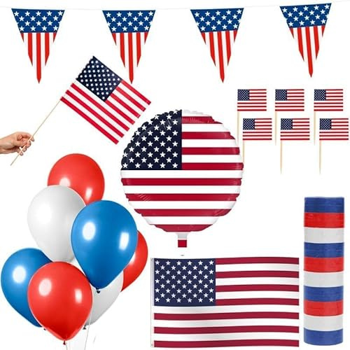 USA Party Deko Set 74 tlg. Partyset Partydeko Amerika blau weiß rot