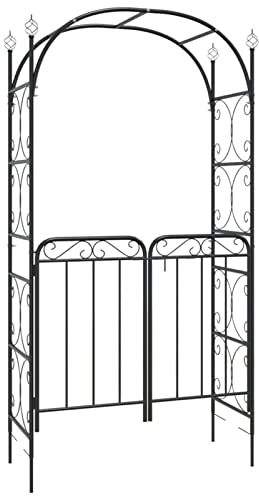 Kavolet Gartenbogen mit Tor 108x45x235 cm Stahl, Torbogen mit schöner Verzierung und Tür-Flügeln Rankgitter und Rankhilfe für Rosen & Kletterpflanzen, Schwarz