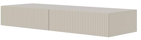 SELSEY Veldio Wall-Mounted Makeup Dressing Table 110 x 40 x 16 cm, Gray Beige Vanity with Slatted Front, Matte Finish, MDF Fronts, Laminated Board for Durability, 2 Push-to-Open Drawers