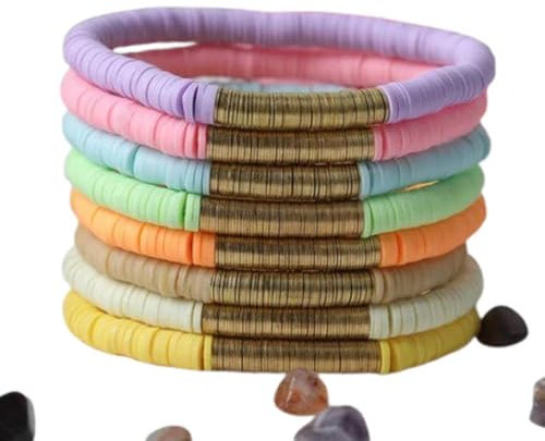 Lot de 10 bracelets élastiques en argile polymère de 6 mm avec perles Heishi, Couleur 8, 7Inches