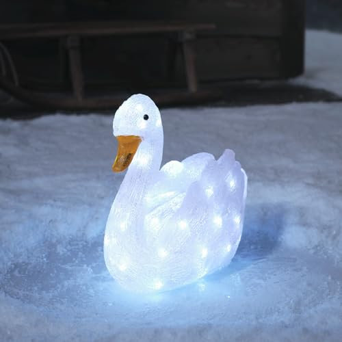 Lights4fun Outdoor Christmas Figure Light Up LED Acrylic Swan Battery Operated with Timer 31cm