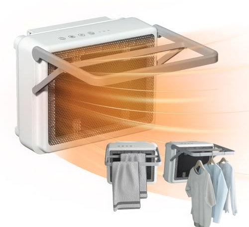 Termoventilatore da Bagno Scaldasalviette 2 in 1, Scaldasalviette a Parete con 2 Marce Aria Calda e Timer 1-4H, Riscaldatore Elettrico in Ceramica da 2000 W, Scaldasalviette a Riscaldamento Rapido
