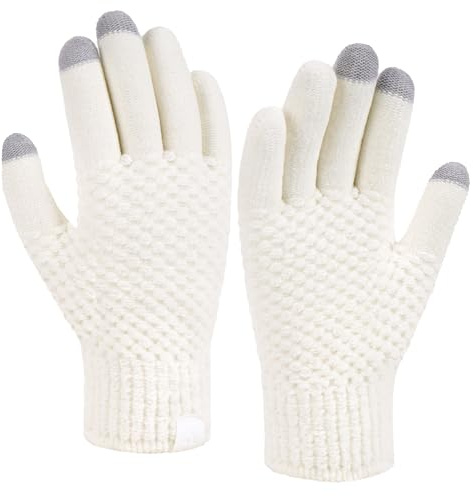 Bequemer Laden Chenille Touchscreen Handschuhe Damen Winter Warm Winterhandschuhe Strickhandschuhe mit Elastisch Manschette Frauen Geschenk, Weiß
