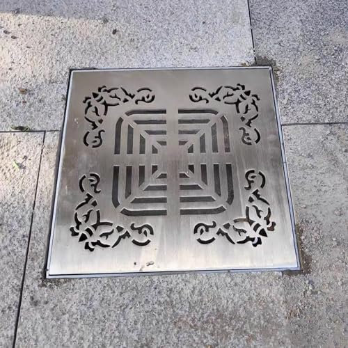 Canaleta Desague con Rejilla Rejilla de Drenaje de Acero Inoxidable 304 con Base, Cubierta de Drenaje Exterior Cuadrada para Caminos de Patio, Rejilla de Drenaje para Piso de Sótano Pesada y Extraíble