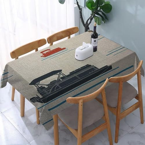 Tablecloth Wipeable PVC Plastic,Pontoon Boat Lake Beach Canopy Dock Watercraft Blu,Table Cloth Wipe Clean Wipe Clean Waterproof Square Table Cover Protector for Kitchen Picnic Outdoor Indoor 183x137cm