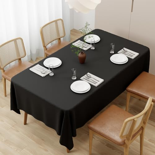 Zdada Schwarz Abwaschbar Tischdecken 140x240cm Rechteckig Polyester Tischdecke, Kratzfest, Fleckschutz Tischtuch Outdoor Tischwäsche für Garten, Esszimmer, Feiern und Haushalt