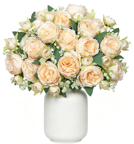 4 Bunches Peony Artificial Flowers, Champagne Flowers Silk Peonies Bouquets for Wedding Party Centerpiece Table Home Decor