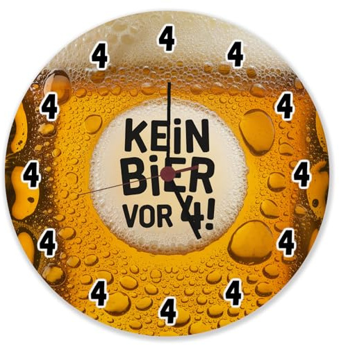 speecheese Kein Bier vor 4! Wanduhr aus Alu Lustiger Spruch für Büro oder Wohnzimmer Biertrinker Bierliebhaber Bier
