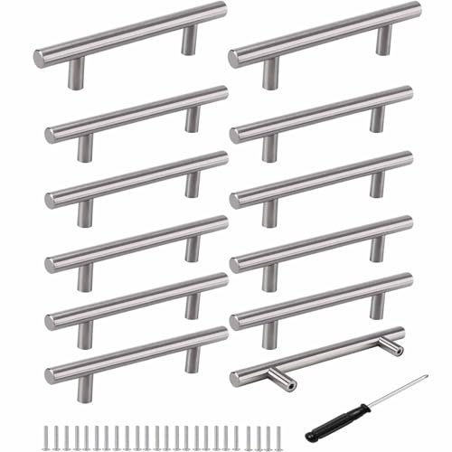 Zbssny 12 Stück Schrankgriffe Silber, Möbelgriffe 128mm Silberne T Stangengriff aus Gebürstetem Edelstahl Türgriffe Schrank Schubladengriffe Küchengriffe