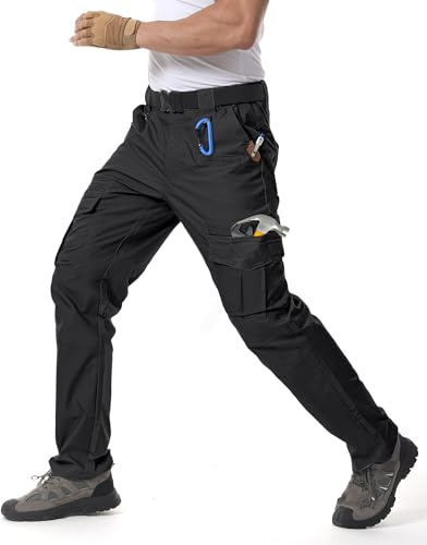 IGOLUMON Work Trousers Men Cargo Trousers Stretch Fit Tactical Combat Pants Multi-Pockets with Semi Elasticated Waist Band Outdoor Hiking Casual Pants Black
