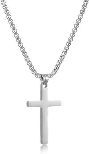 HSWYFCJY Kreuz Kette Herren Silberkette Kette Männer Kreuzkette Kreuz Anhänger Edelstahlkette Herren Schmuck 16-24 Zoll