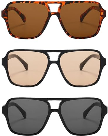 TGKEAIY Retro Square Pilot Sunglasses for Men Women, Classic Style Double Bridge Aviation Square Sunglasses, 70s Fashion Classic Sun Glasses Vintage Shades UV400 Protection Driving Outdoor