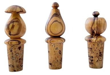 Handgedrechselte Flaschenverschlüsse aus Olivenholz, 3er-Set, Naturkork-Stopfen, 8-9 cm
