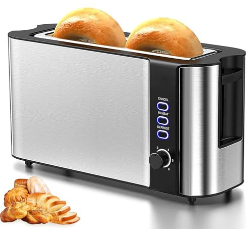 Tostadora de 2 Rebanadas con Ranura Larga, Pan Comercial con 6 Controles de Tono de Dorado Variables, Configuraciones de Descongelación/recalentamiento/cancelación Tostadoras Eléctricas Para Panes