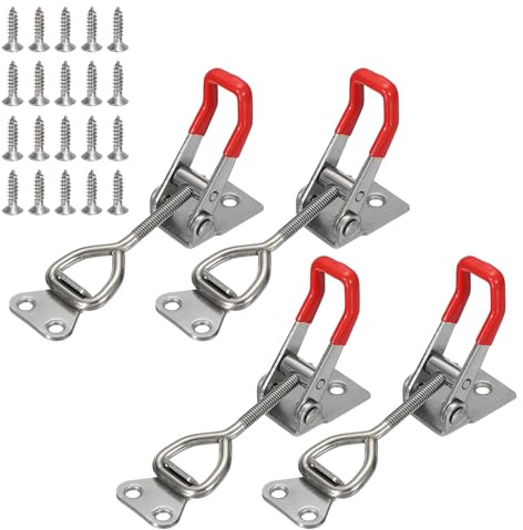 sourcing map 4 Pack 4002 Toggle Latch Clamp 304 Stainless Steel Adjustable Toggle Latches and Leather Case Heavy Duty Quick Release Hasp Clamps for Smoker Cabinet Lid Jig Trunk Case, Silver