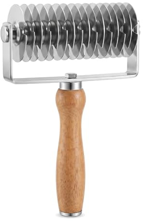 Stainless Steel Lattice Roller Cutter, 360° Smooth Wood Handle Dough Docker for Baking Pie, Pizza, Bread & Pastry Crust