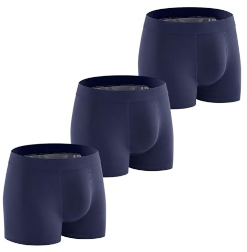 Carer Pack de 3 Calzoncillos Bóxer para Incontinencia Hombre 250 ml de Absorción, Ropa Interior de Algodón Suave y Transpirable Lavable y Reutilizable Protección Antifugas Azul Talla XL