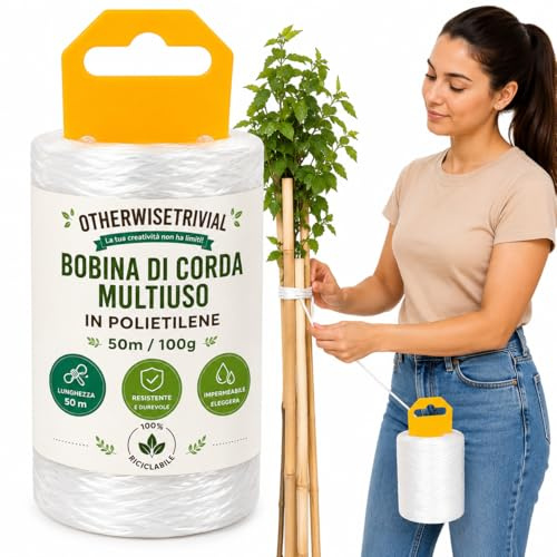 Cordel o cuerda de polipropileno multiusos, resistente para jardinería, embalaje, bricolaje y tendedero. Disponible en varios formatos (bobina de cuerda de polietileno blanco, 50 m/100 g)