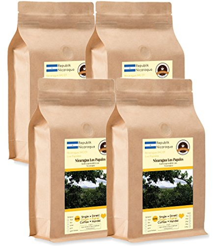 Kaffee Globetrotter - Kaffee Mit Herz - Nicaragua Los Papales - 4 x 1000 g Ganze Bohne - für Kaffee-Vollautomat, Kaffeemühle - Röstkaffee Fair Gehandelt | Gastropack Sparpack