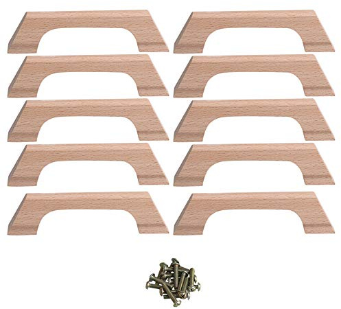 BQLZR Schubladengriffe aus Buchenholz, einfacher Stil, mit Schraubenlochabstand 96 mm, Gesamtlänge 120 cm, für Schrank, Schublade, Schuhkarton, Schrank, 10 Stück