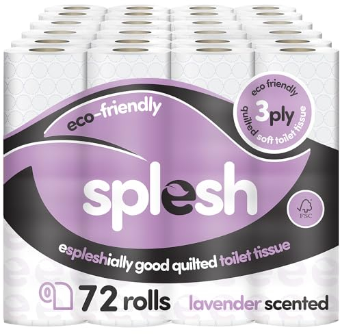 Splesh by Cusheen 3-ply Toilet Roll - Vanilla & Marshmallow Scented (72 Rolls) Bulk Buy, Quilted Toilet Rolls, Soft and Strong Toilet Tissue and Loo Rolls - Eco-Friendly Toilet Paper Sustainably Craft