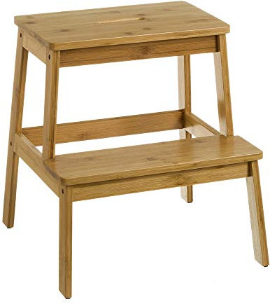 LOLAhome - Escalera de bambú de 2 peldaños, Estilo nórdico, con escalón de 2 Alturas, Ideal como Taburete para Cocina o baño de 43 x 43 x 47 cm. Fácil Montaje. Resistencia 150 kg