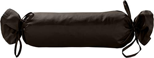 Mako Satin Baumwoll Nackenrollen Bezug 15x40 - Nackenrollenbezug mit Verschlussbändern aus 100% Baumwolle - Nackenrolle Überzug einfarbig Espresso Braun - Made in EU