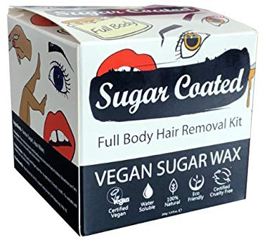 Sugar Coated Organic Full Body Hair Removal Sugar Wax Kit, Gentle & Non-Damaging Waxing Kit with Strips, At-Home Waxing for All Skin Types, Naturally Scented Leg, Face & Bikini Wax, 250g