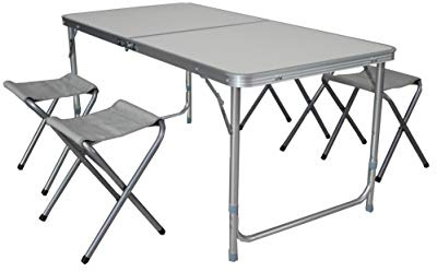 LINDER EXCLUSIV LEX Camping-Set: 120 x 60 cm Campingtisch mit 4 Hockern im praktischen Transportkoffer mit Verstellbarer Tischhöhe