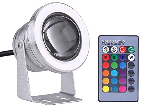 Underwater LED Spotlight mit Fernbedienung Marine Boat Yacht 10 W 12 V RGB LED Underwater Spot Light Waterproof Pond Aquarium Lampe (Schwarz, Silvery White)