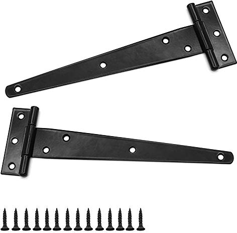 D-Orange 2 Pack T-Hinge Gate Shed Hinges 200mm/8 Inch Heavy Duty Metal Black Strap Hinges With Screws for Gates, Shed and Barn Doors