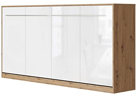 SMARTBett Schrankbett Standard 90x200 120x200 140x200 160x200 Bettschrank Wandbett Wildeiche/Weiss Hochglanz 90 Horizontal