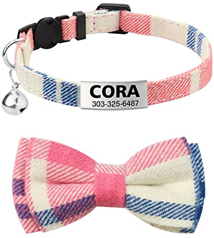 TagME Katzen halsbänder mit Namen und Telefonnummer Auf, Kätzchenhalsband mit Sicherheits Verschluss und Glöckchen,Rosa 1er Pack