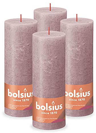 Bolsius Rustik-Stumpenkerze - Altrosa - 4 Stück - Lange Brenndauer von 85 Stunden - Haushaltskerze - Innendekoration - geruchlos - Natürliches veganes Wachs - ohne Palmöl - 19 x 7 cm